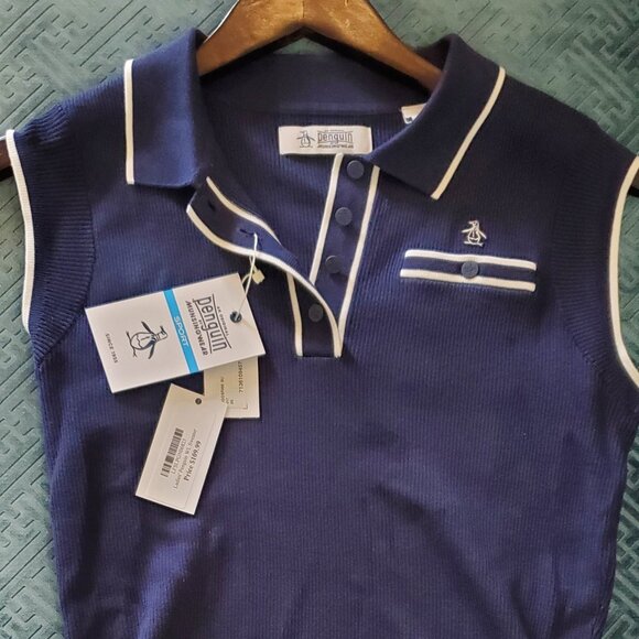 NWT Original Penguin Sleeveless Fine Ribbed Knit Sweater Vest Navy - Picture 5 of 6